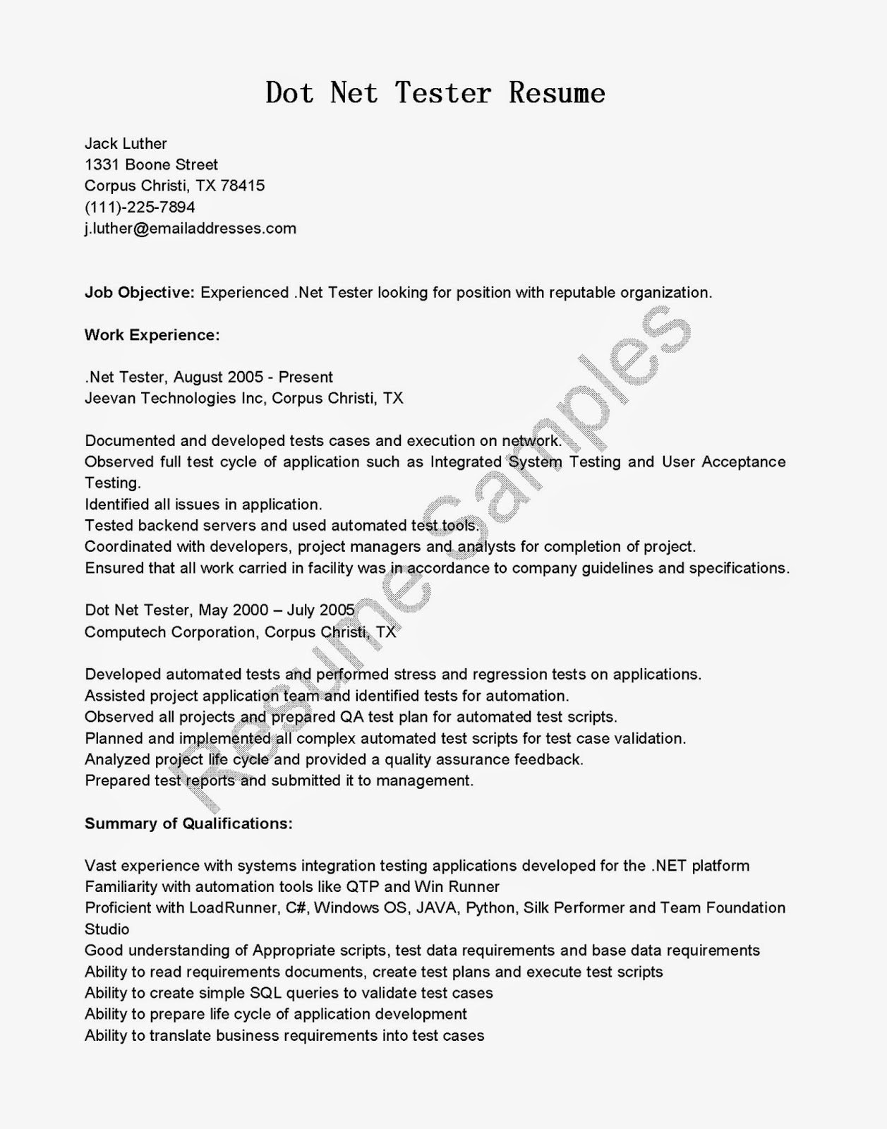 Resume of software testerqa
